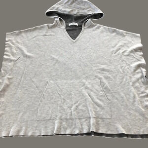 Kokun NY Womens Large Gray Bamboo Cashmere Hooded Poncho Sweater Boxy Fit Grey